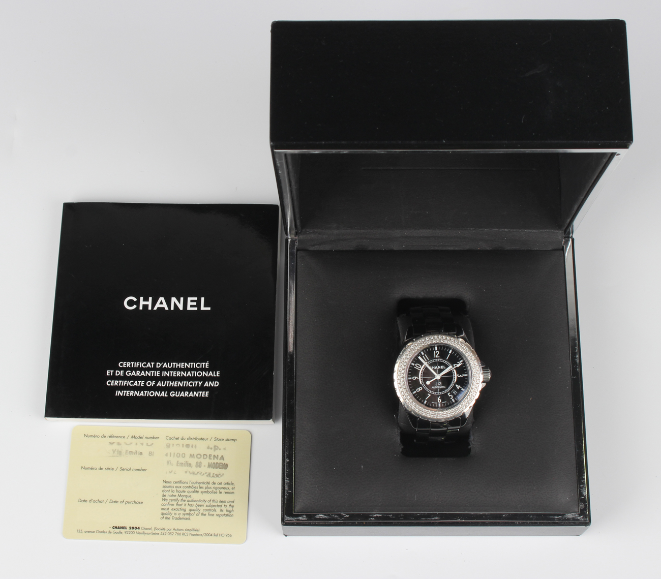 A Chanel J12 automatic black ceramic and diamond set gentleman's bracelet wristwatch, Ref. No. N.M - Image 3 of 7