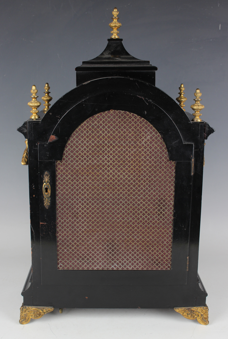 A late Victorian ebonized and gilt brass mounted bracket clock with eight day triple fusee - Image 11 of 14