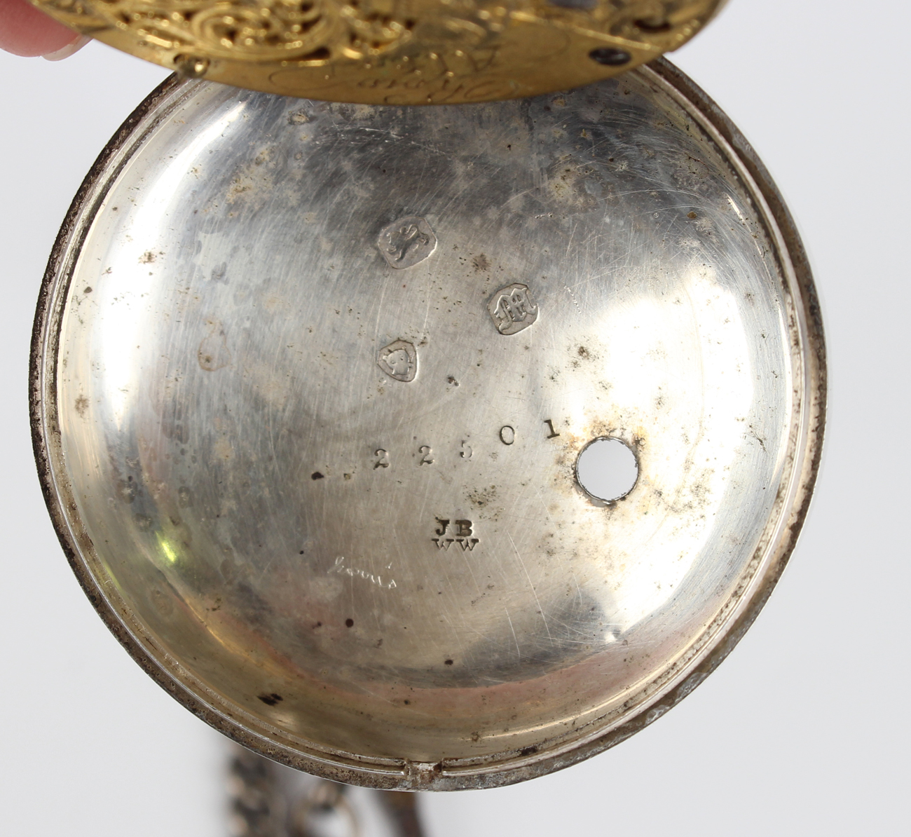 A Victorian silver pair cased keywind open-faced gentleman's pocket watch, the gilt fusee movement - Image 14 of 21