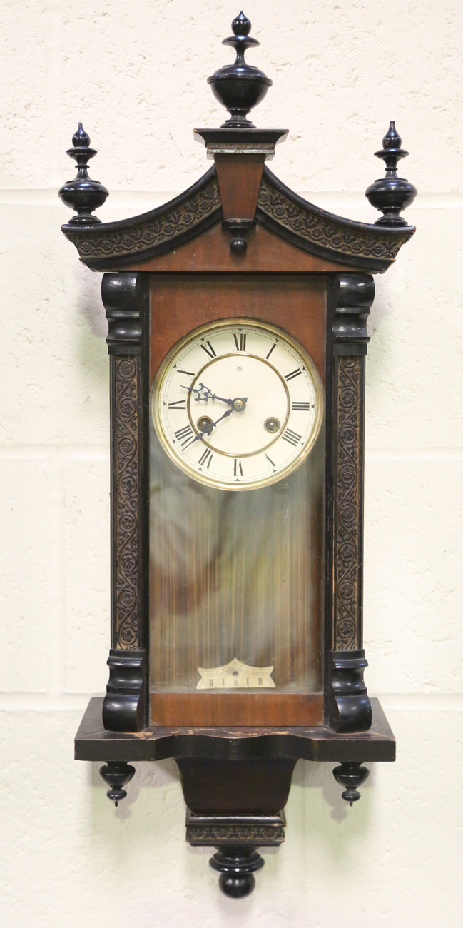 A late 19th century walnut cased Vienna style wall clock by Gustav Becker, height 124cm, together - Image 12 of 21