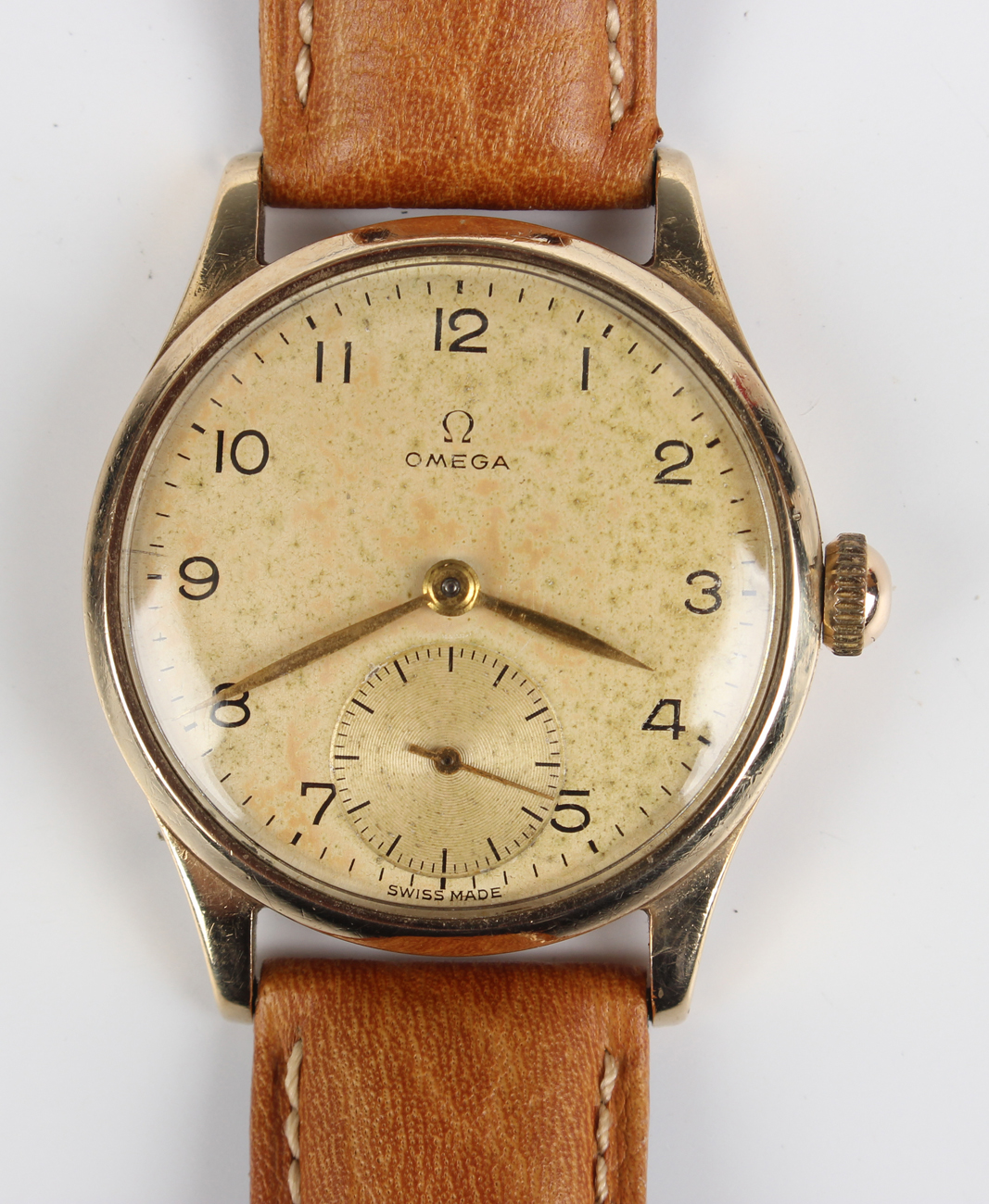 An Omega 9ct gold circular cased gentleman's wristwatch, circa 1947, the signed jewelled movement