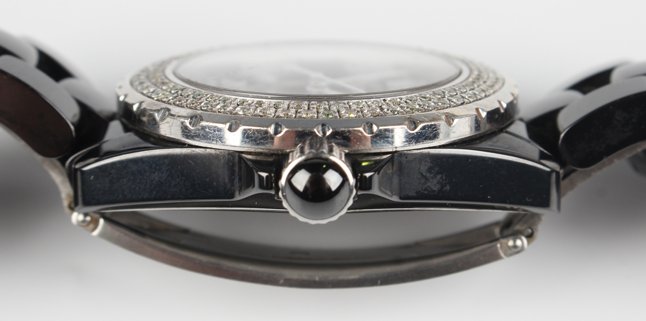 A Chanel J12 automatic black ceramic and diamond set gentleman's bracelet wristwatch, Ref. No. N.M - Image 5 of 7