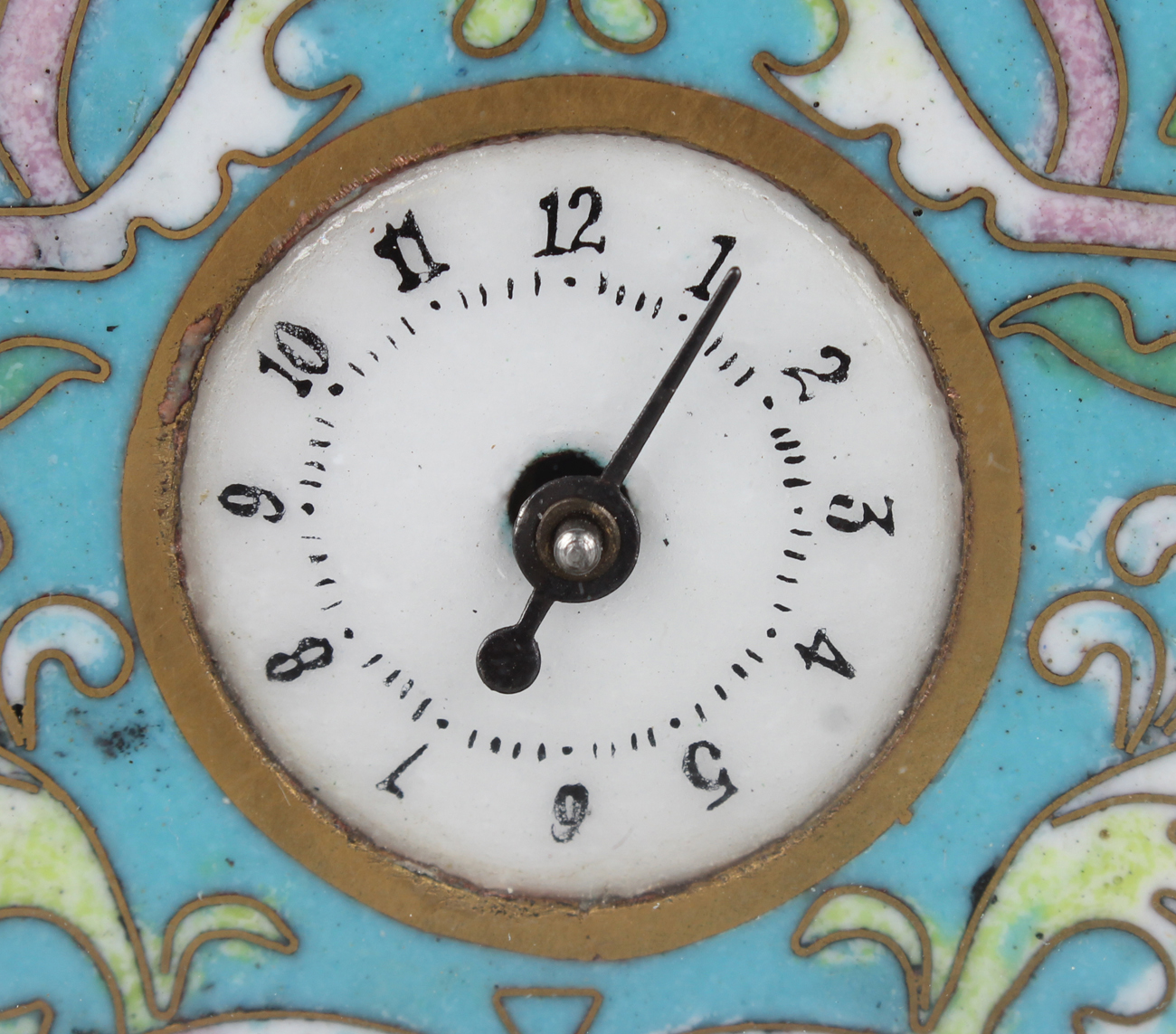 A 20th century Chinese cloisonné and brass cased carriage alarm clock, the movement striking hours - Image 8 of 9