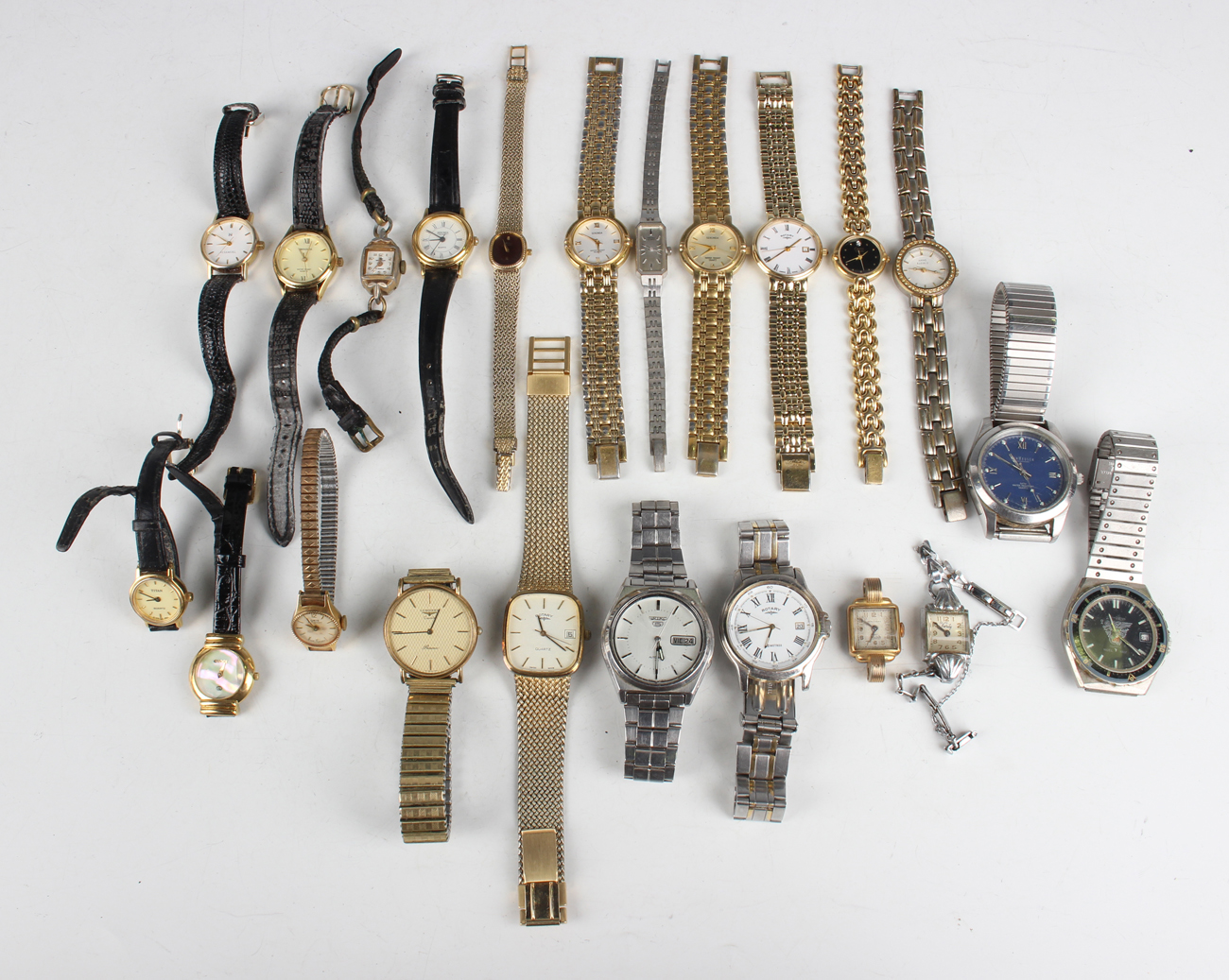 A group of wristwatches, including a Longines Presence Quartz gilt metal fronted and steel backed