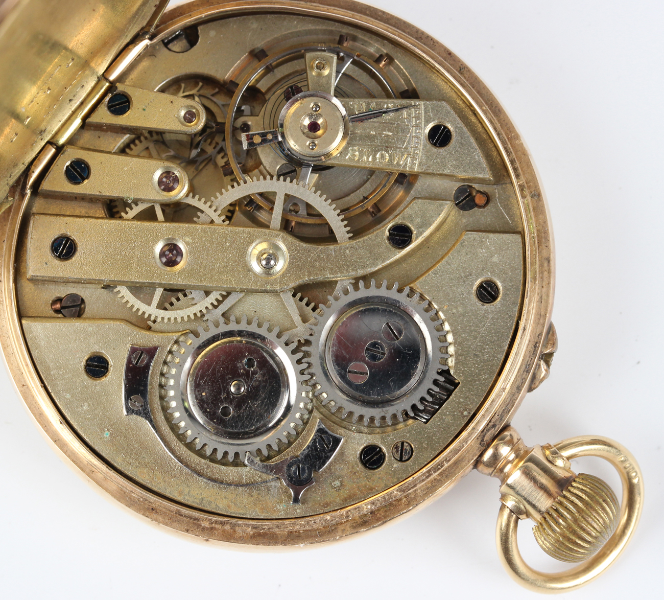 A gold cased keyless wind open-faced gentleman's pocket watch with unsigned jewelled movement, the - Image 5 of 6