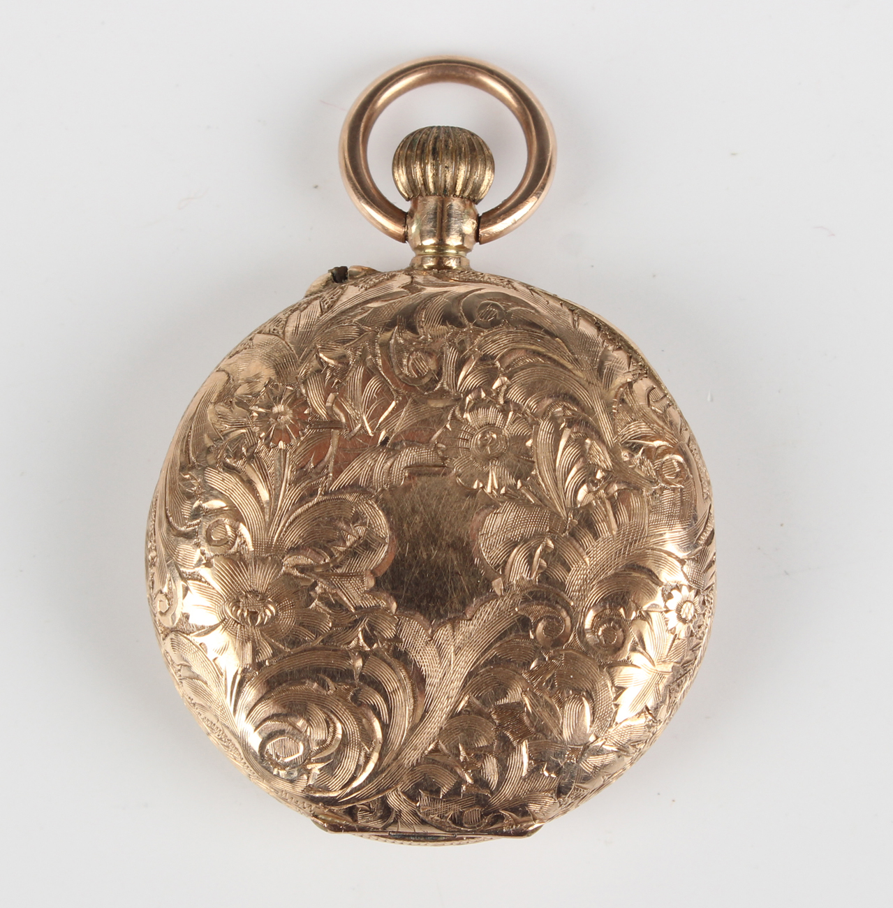 A 9ct gold keyless wind open-faced lady's fob watch with unsigned gilt movement, the enamelled - Image 2 of 3