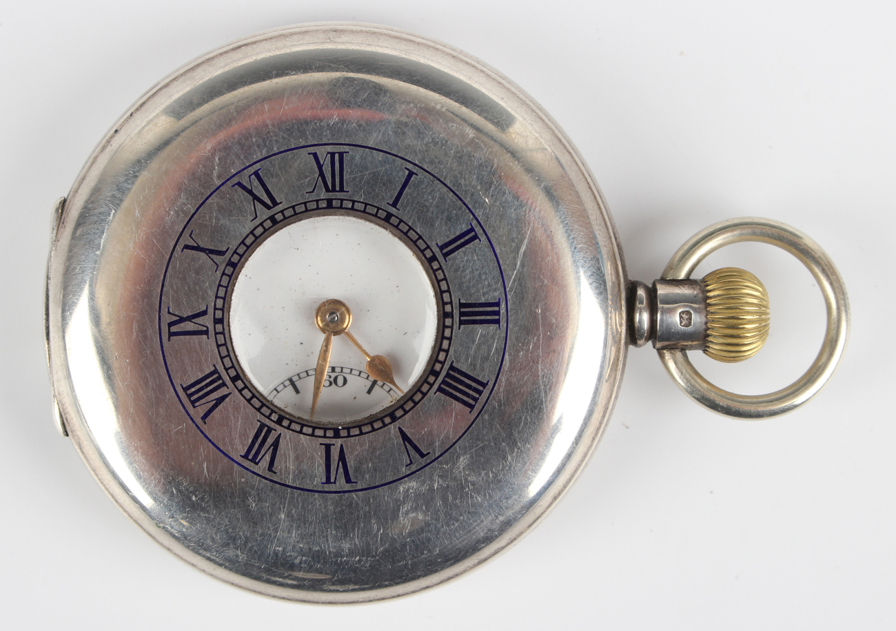 A silver keyless wind half hunting cased gentleman's pocket watch, the gilt jewelled lever - Image 7 of 8