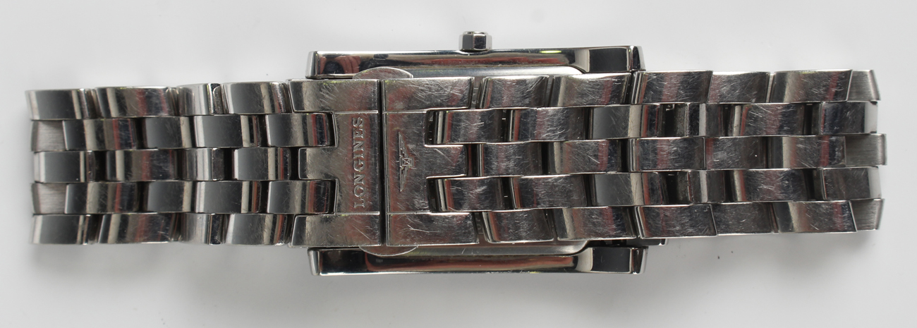 A Longines Dolce Vita steel rectangular cased gentleman's bracelet wristwatch, the signed white dial - Image 4 of 6