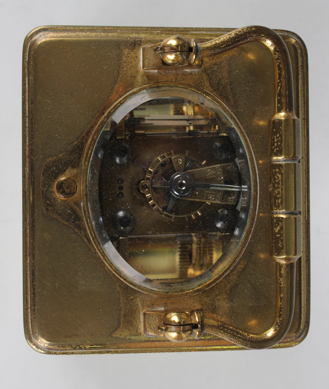 An early 20th century French lacquered brass cased carriage clock with eight day movement striking - Image 3 of 8