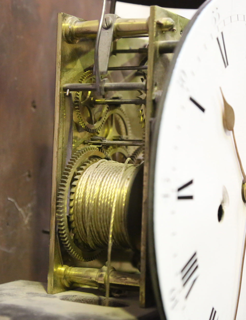 An early 19th century mahogany longcase clock with eight day movement striking hours on a bell, - Image 3 of 14
