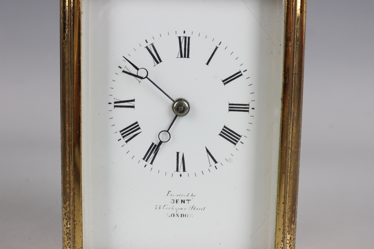 An early 20th century French lacquered brass cased carriage clock with eight day movement striking - Image 8 of 8