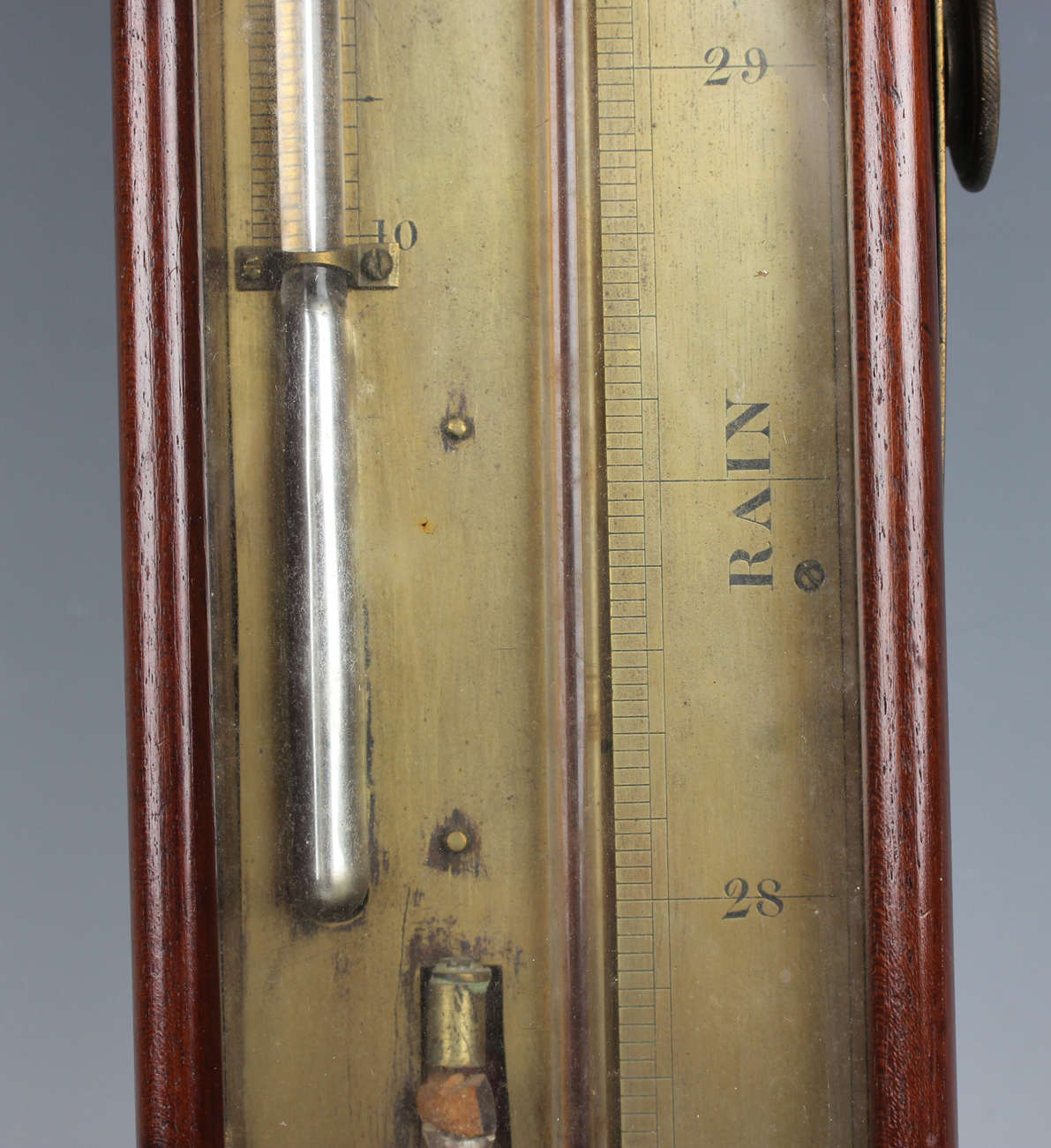 A Victorian mahogany cased 'Rodney Yacht' sympiesometer, the brass scale with mercury thermometer, - Image 5 of 8