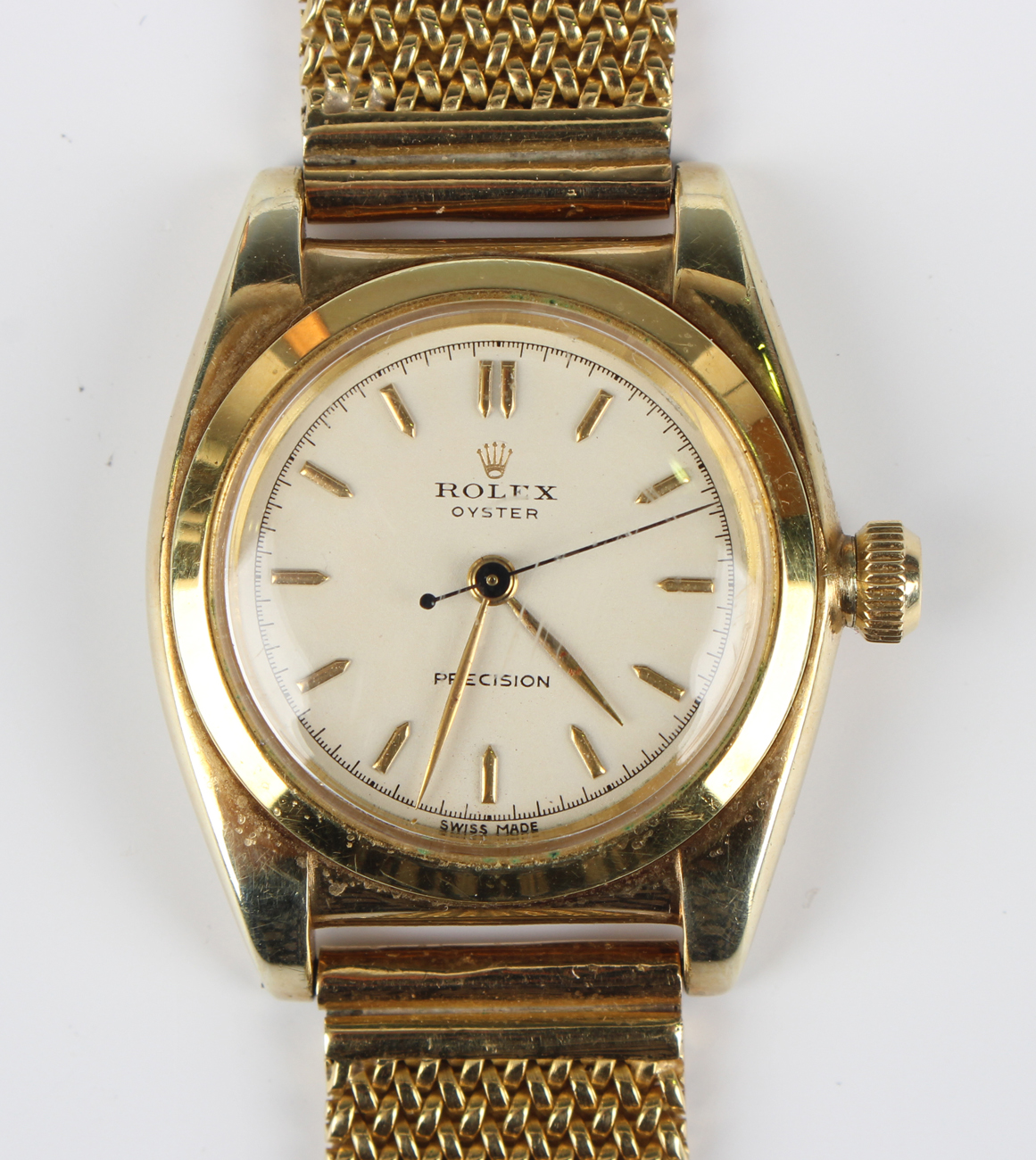 A Rolex Oyster Precision gilt metal fronted and steel backed gentleman's wristwatch, the signed