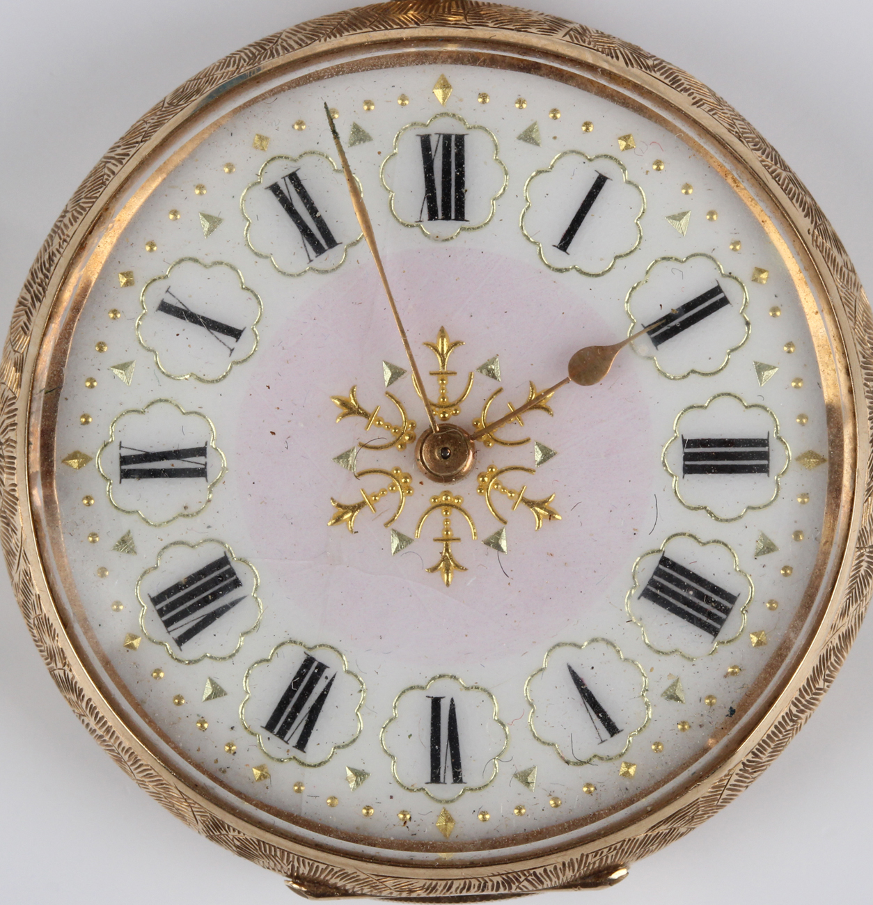 A 14ct gold keywind open-faced lady's fob watch with gilt three-quarter plate movement, the - Image 8 of 8