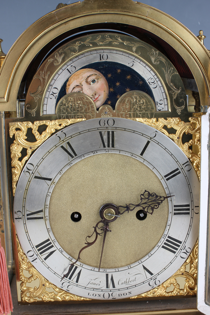 An early 20th century gilt lacquered brass and mahogany cased calendar bracket clock, the brass four - Image 7 of 7