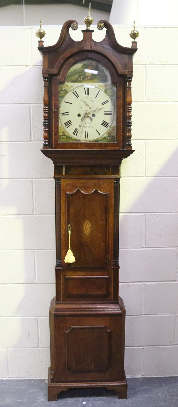A George III oak and mahogany crossbanded longcase clock with eight day movement striking on a bell, - Image 11 of 20