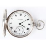 A George V J.W. Benson silver keyless wind half hunting cased gentleman's pocket watch with signed