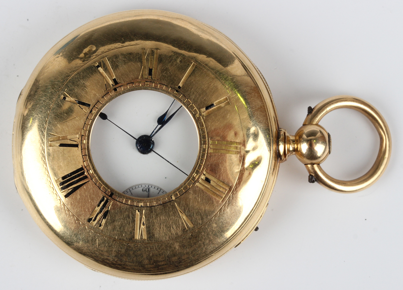 An 18ct gold keywind half hunting cased gentleman's chronograph pocket watch with unsigned - Image 5 of 6