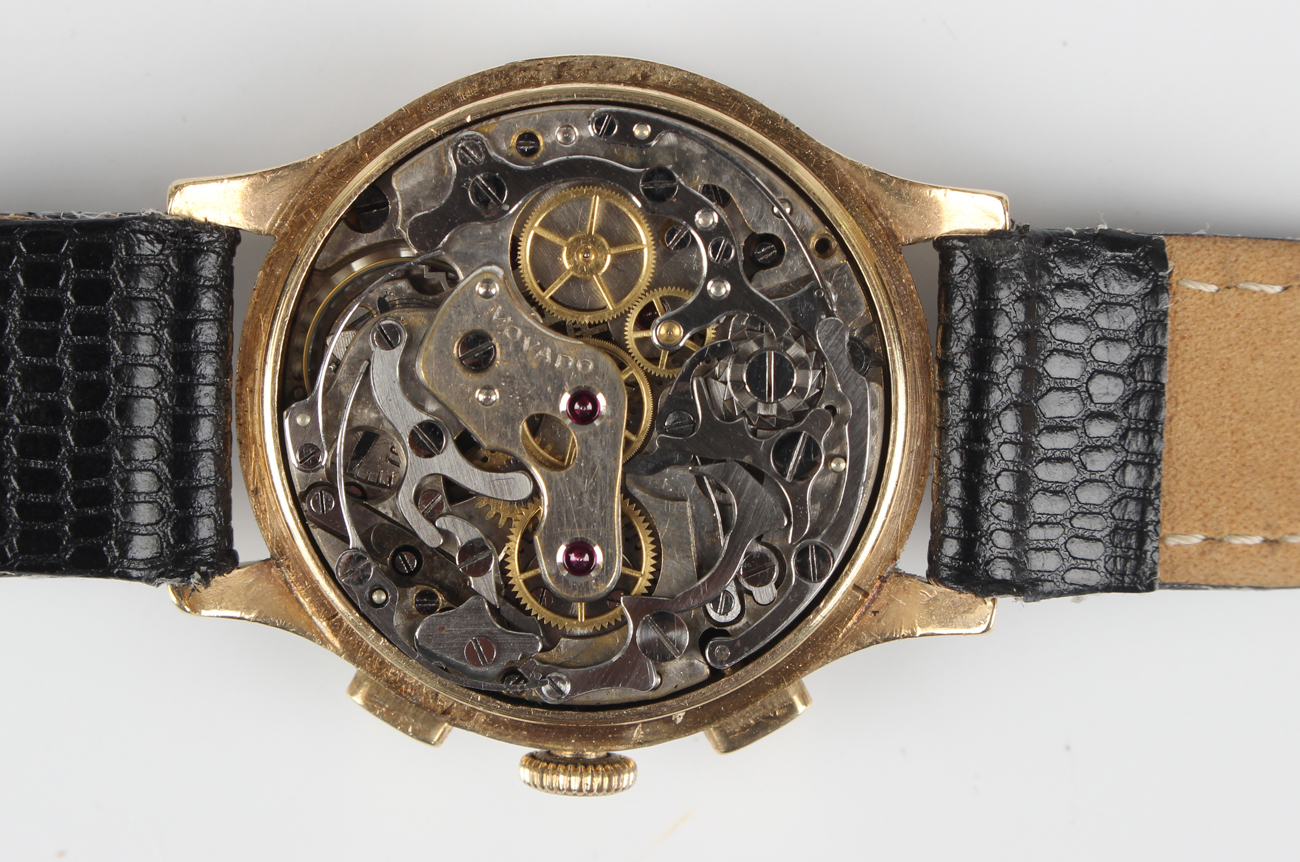 A Movado 9ct gold circular cased gentleman's chronograph wristwatch with signed jewelled CML.90 - Image 6 of 6