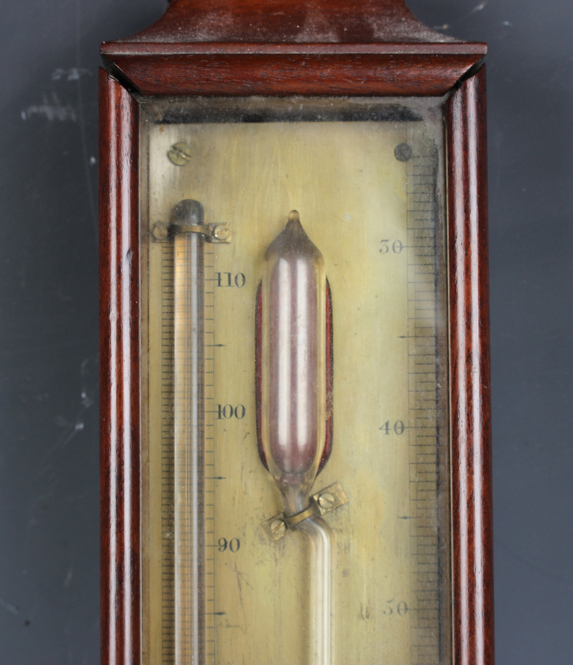 A Victorian mahogany cased 'Rodney Yacht' sympiesometer, the brass scale with mercury thermometer, - Image 7 of 8