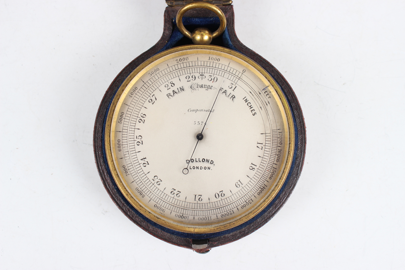 A late 19th century lacquered brass cased pocket aneroid barometer altimeter, the silvered - Image 4 of 4