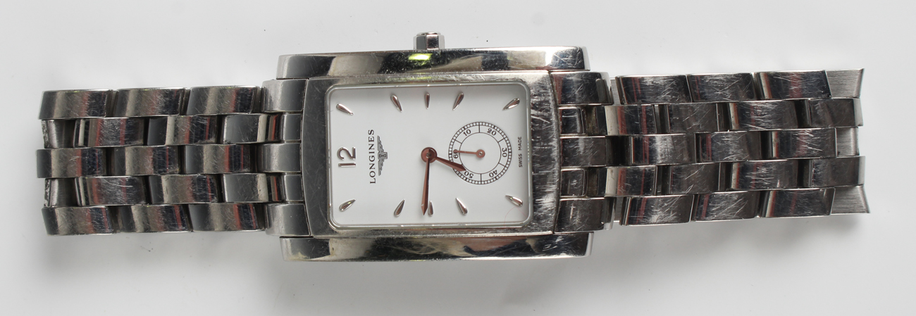 A Longines Dolce Vita steel rectangular cased gentleman's bracelet wristwatch, the signed white dial - Image 3 of 6