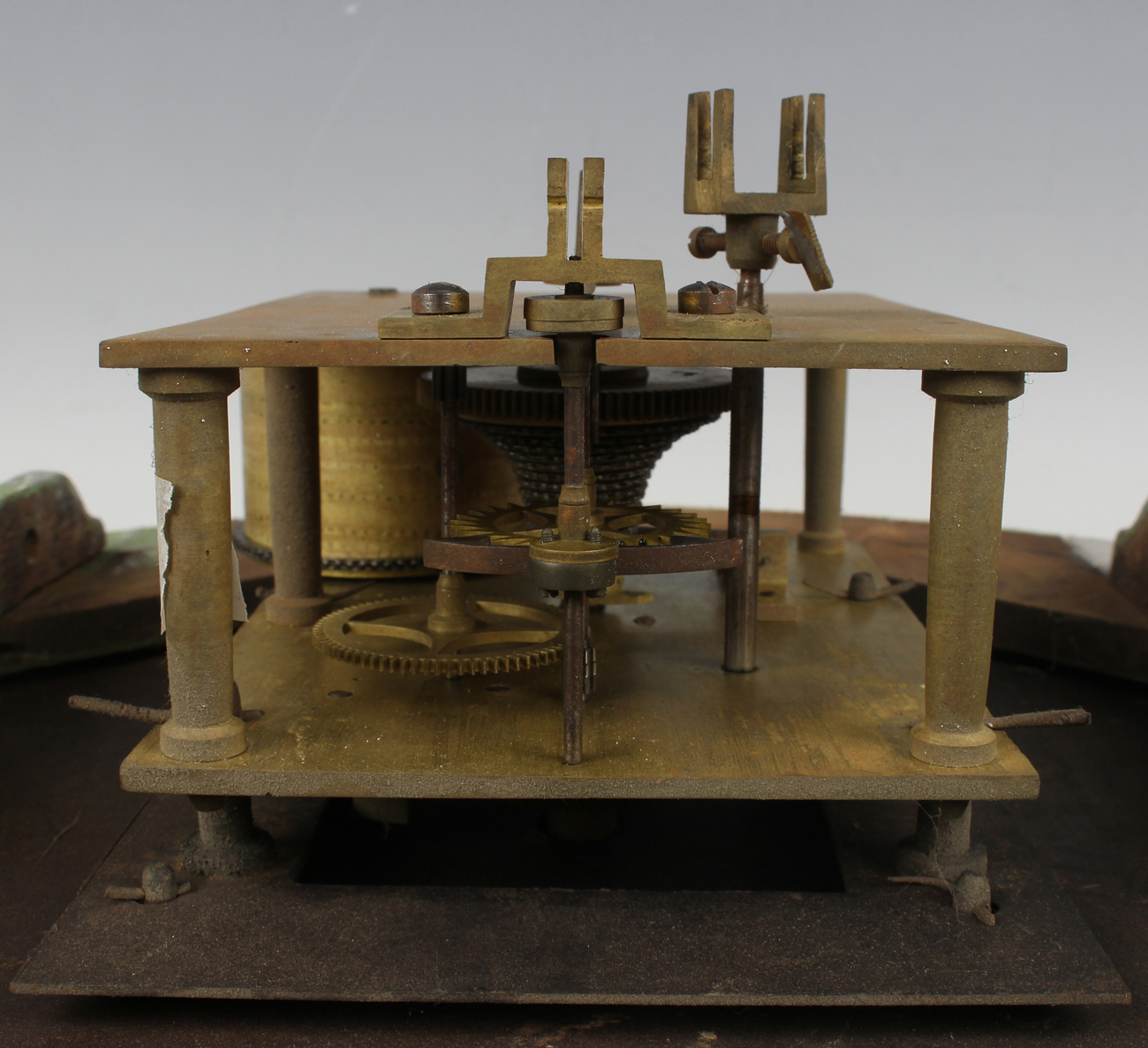 An early 20th century and later grey painted drop dial railway clock with brass eight day single - Image 9 of 13