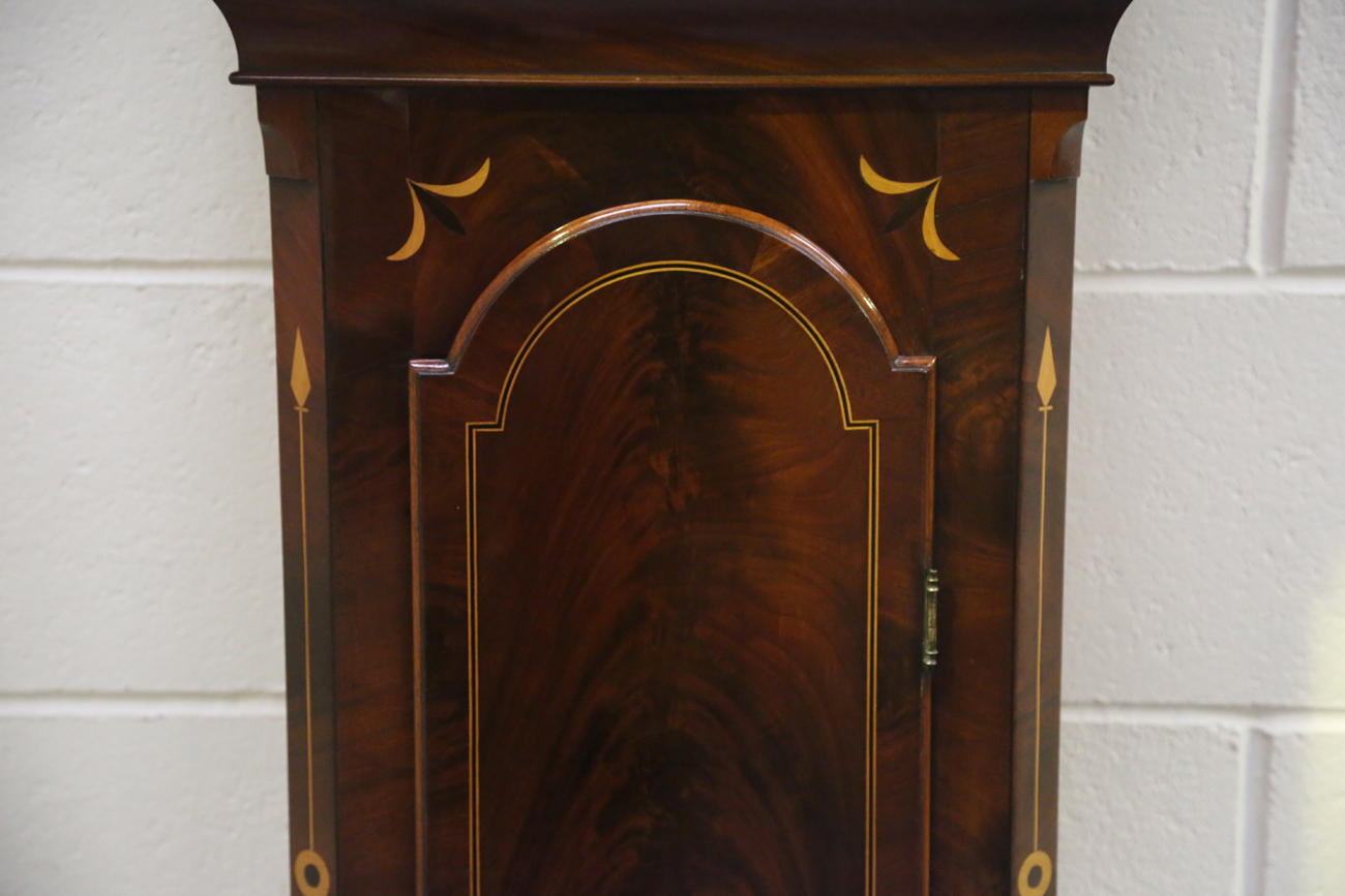 A 19th century mahogany longcase clock with eight day movement striking on a bell, the 12-inch - Image 9 of 18