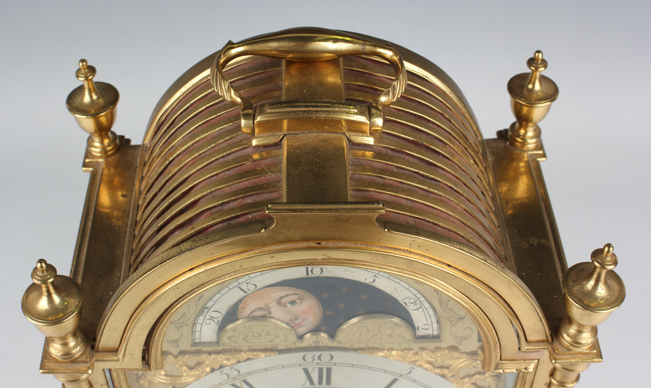 An early 20th century gilt lacquered brass and mahogany cased calendar bracket clock, the brass four - Image 2 of 7