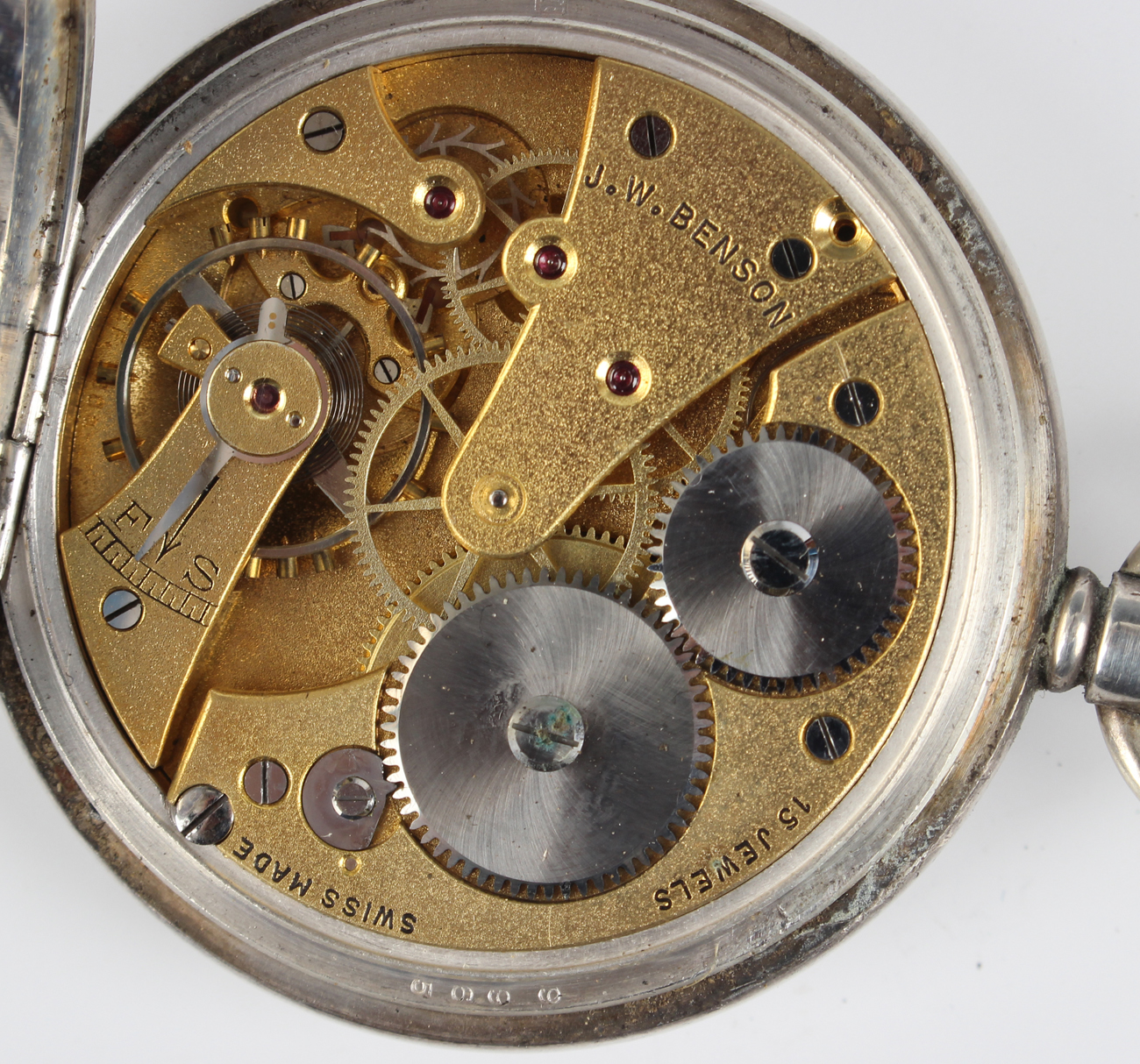 A silver keyless wind half hunting cased gentleman's pocket watch, the gilt jewelled lever - Image 6 of 8