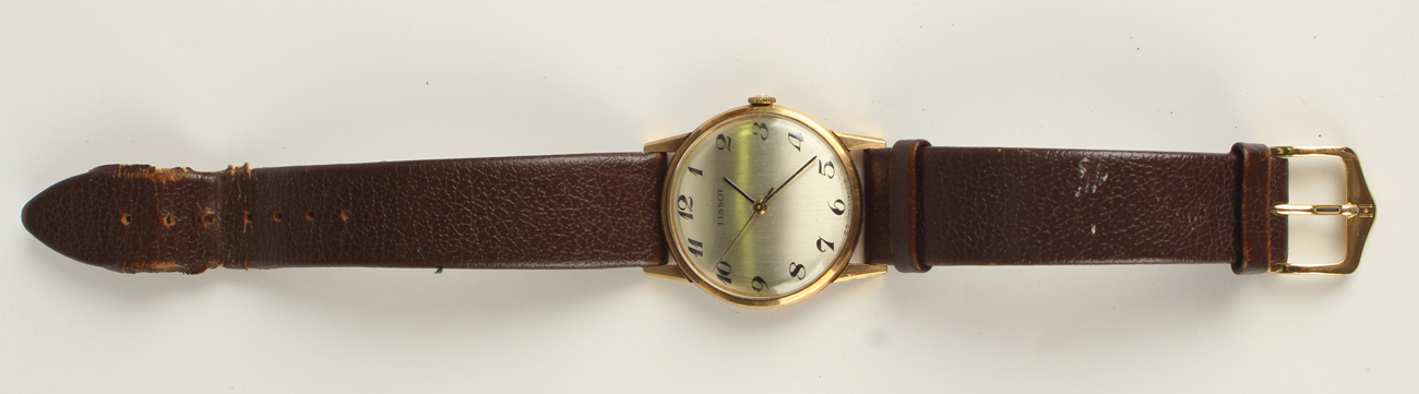 A Tissot gold circular cased gentleman's wristwatch, the signed silvered dial with black Arabic hour - Image 2 of 4