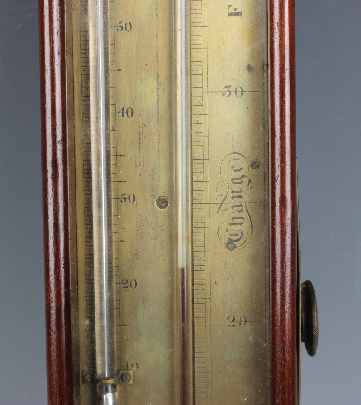 A Victorian mahogany cased 'Rodney Yacht' sympiesometer, the brass scale with mercury thermometer, - Image 4 of 8