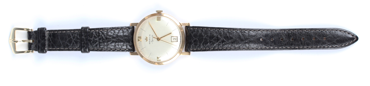 A Marvin Agenda 9ct gold circular cased gentleman's wristwatch, the signed jewelled movement - Image 2 of 7