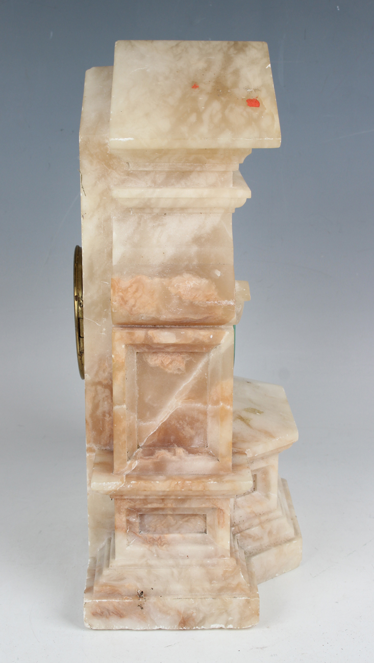 A late 19th century alabaster cased mantel timepiece, the movement with platform escapement, the - Image 2 of 7