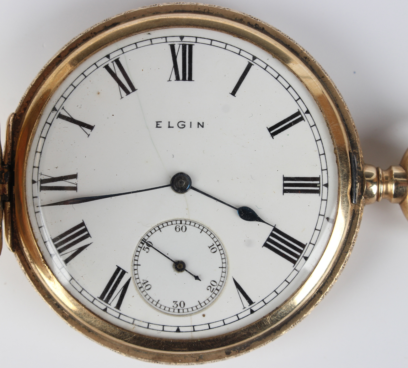 An Elgin 14ct gold keyless wind hunting cased gentleman's pocket watch, the lever movement - Image 6 of 6