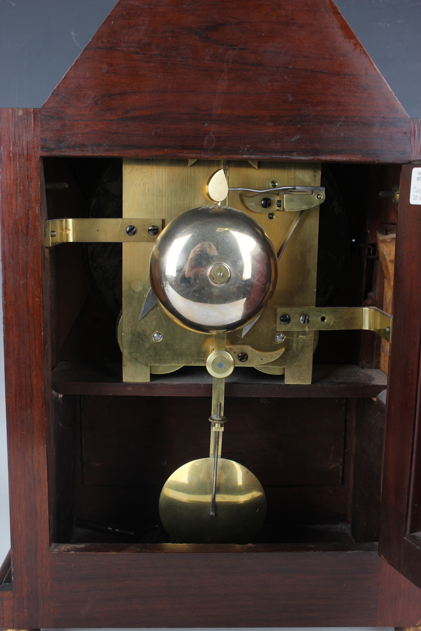 A Regency rosewood bracket clock with eight day twin fusee movement striking hours on a bell, the - Image 5 of 6