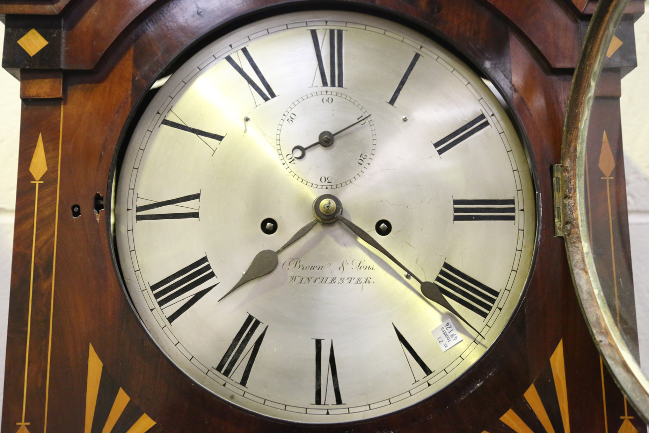 A 19th century mahogany longcase clock with eight day movement striking on a bell, the 12-inch - Image 16 of 18