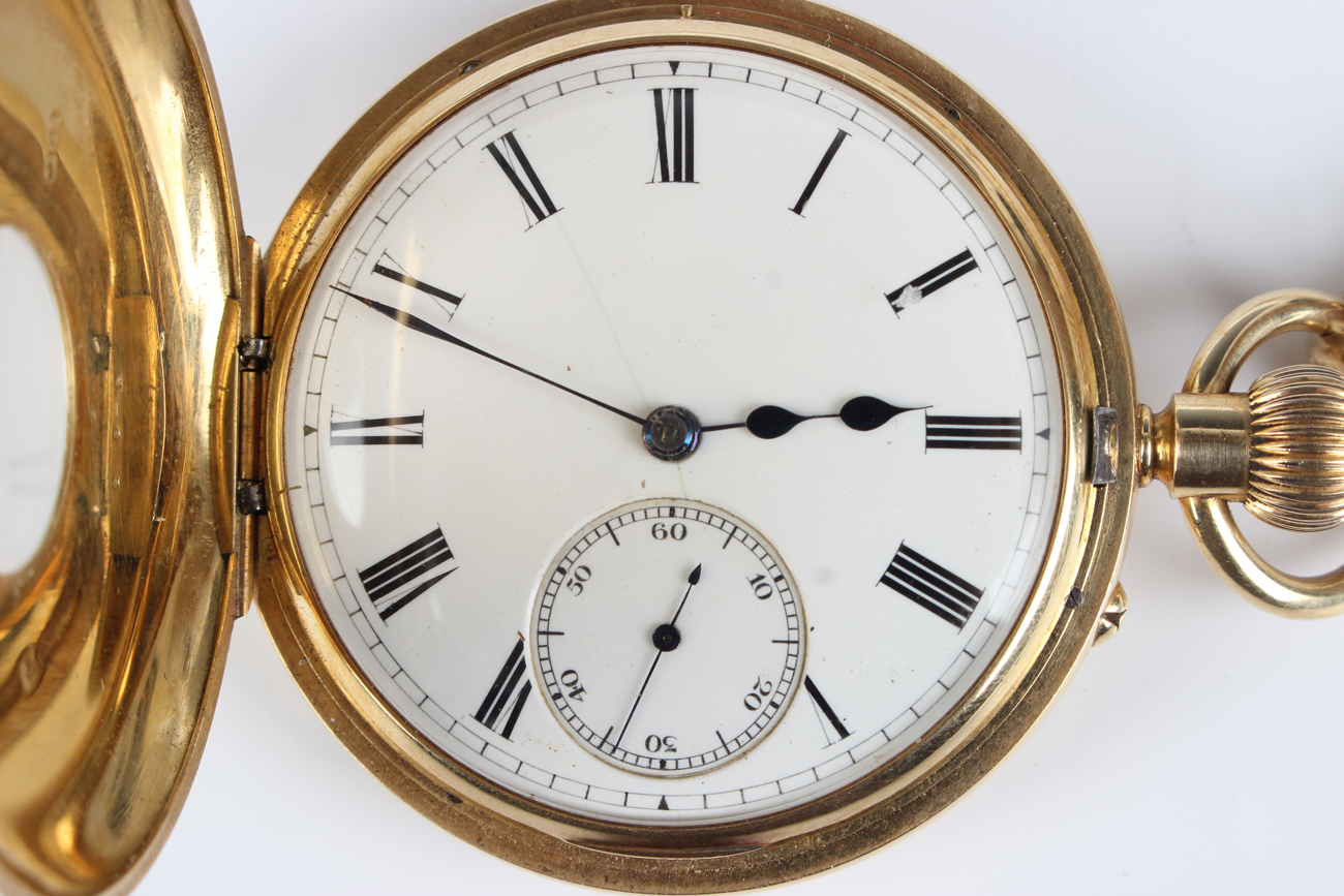 A late Victorian 18ct gold keyless wind half hunting cased gentleman's pocket watch, the gilt - Image 6 of 6