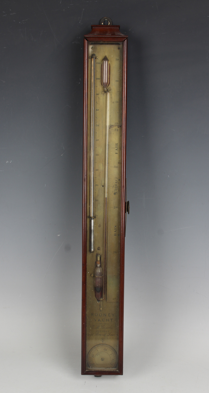 A Victorian mahogany cased 'Rodney Yacht' sympiesometer, the brass scale with mercury thermometer,