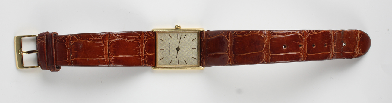 A Jaeger-LeCoultre 18ct gold rectangular cased wristwatch with quartz movement, the signed - Image 2 of 4