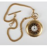 A late Victorian 18ct gold keyless wind half hunting cased gentleman's pocket watch, the gilt