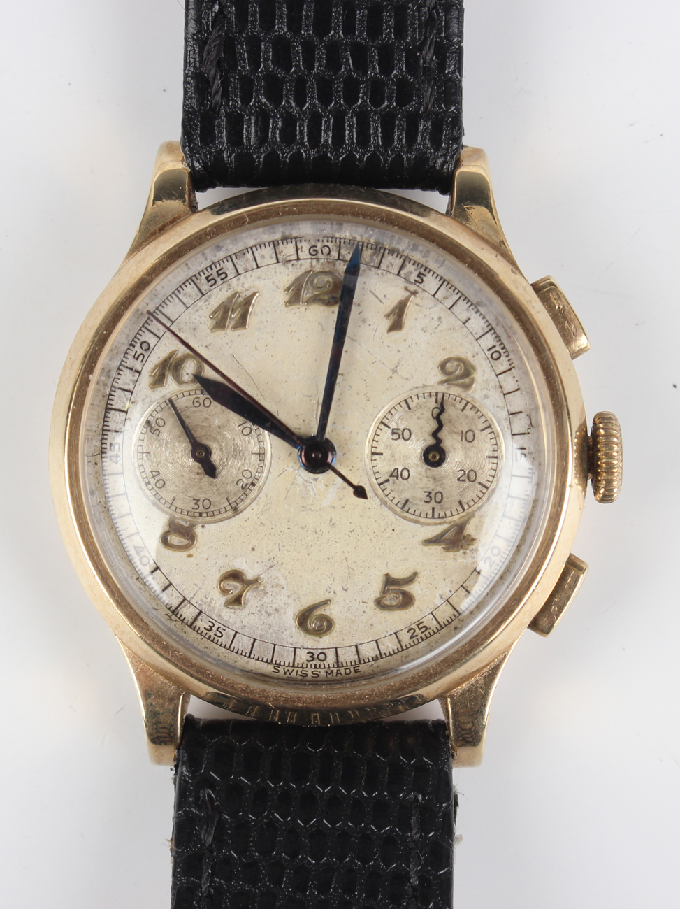 A Movado 9ct gold circular cased gentleman's chronograph wristwatch with signed jewelled CML.90