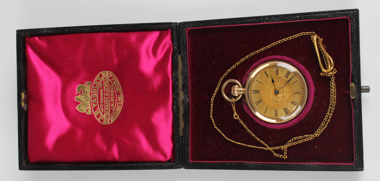 An 18ct gold cased keyless wind open-faced lady's fob watch, the gilt cylinder movement detailed ' - Image 2 of 6