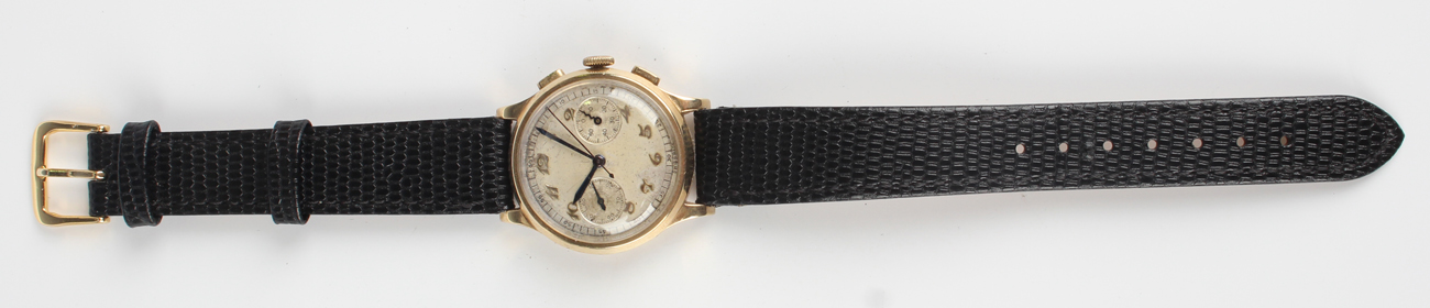 A Movado 9ct gold circular cased gentleman's chronograph wristwatch with signed jewelled CML.90 - Image 2 of 6