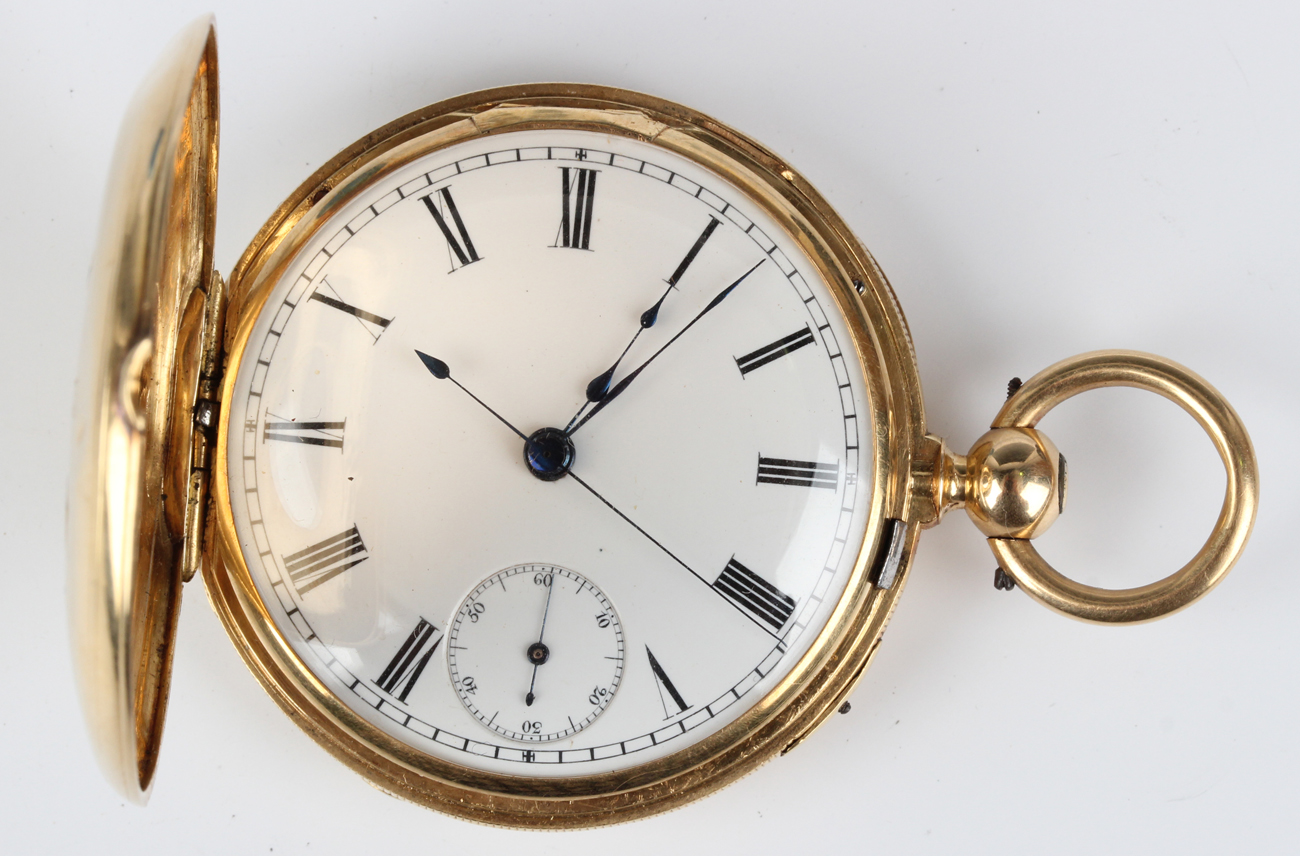 An 18ct gold keywind half hunting cased gentleman's chronograph pocket watch with unsigned