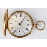 An 18ct gold keywind half hunting cased gentleman's chronograph pocket watch with unsigned