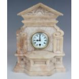 A late 19th century alabaster cased mantel timepiece, the movement with platform escapement, the