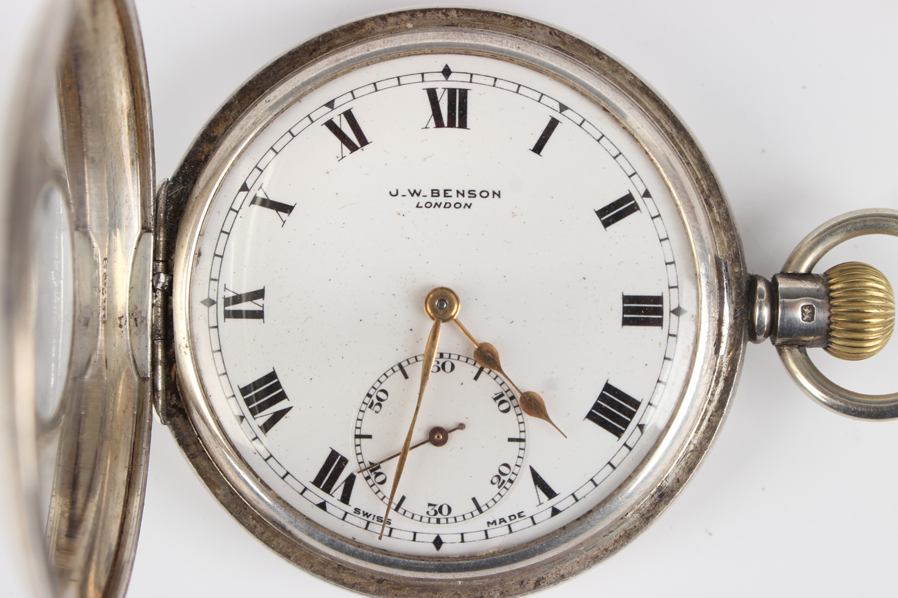 A silver keyless wind half hunting cased gentleman's pocket watch, the gilt jewelled lever - Image 8 of 8