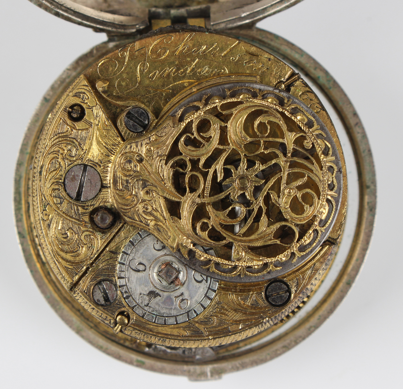 An early George III silver keywind open-faced pair cased gentleman's pocket watch, the gilt fusee - Image 9 of 11