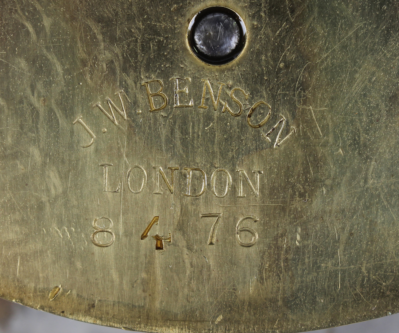 An early 20th century brass circular cased ship's bulkhead type timepiece, the brass four pillar - Image 7 of 9